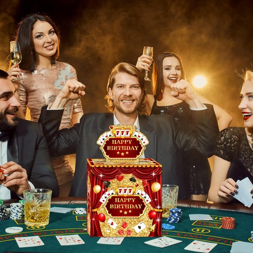 Casino Birthday Money Gift Box, Happy Birthday Poker Box with Draw Strip, Las Vegas Pull Out Cash Boxes, Casinos Birthday Gifts Boxes for Women Men, Casino Cash Boxes Party Decorations for Poker Night