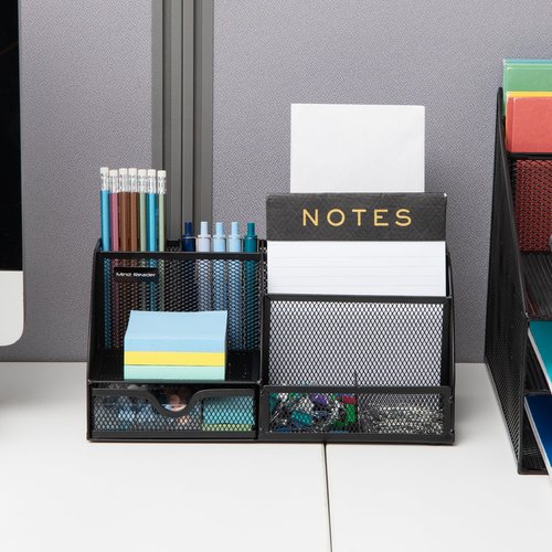 Mind Reader Desktop Organizer, File Storage, Accessory Storage, Workspace, Office, Metal Mesh, 11" L x 5.5" W x 5.25" H, Black
