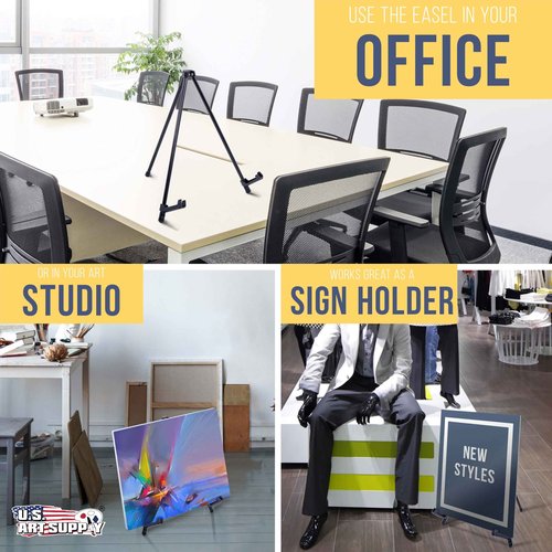 U.S. Art Supply 13.5" Black Metal Tabletop Easel Stand (6 Pack) - Foldable Tripod Table Top Easel Stand for Sign, Art, Poster Board, Canvas & Photos - Display Table Easels with Non-Skid Feet