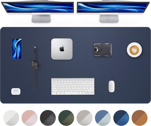 Leather Desk Pad Protector - Large Non-Slip Waterproof PU Leather Mat | 48 x 24 Inches in Midnight Blue