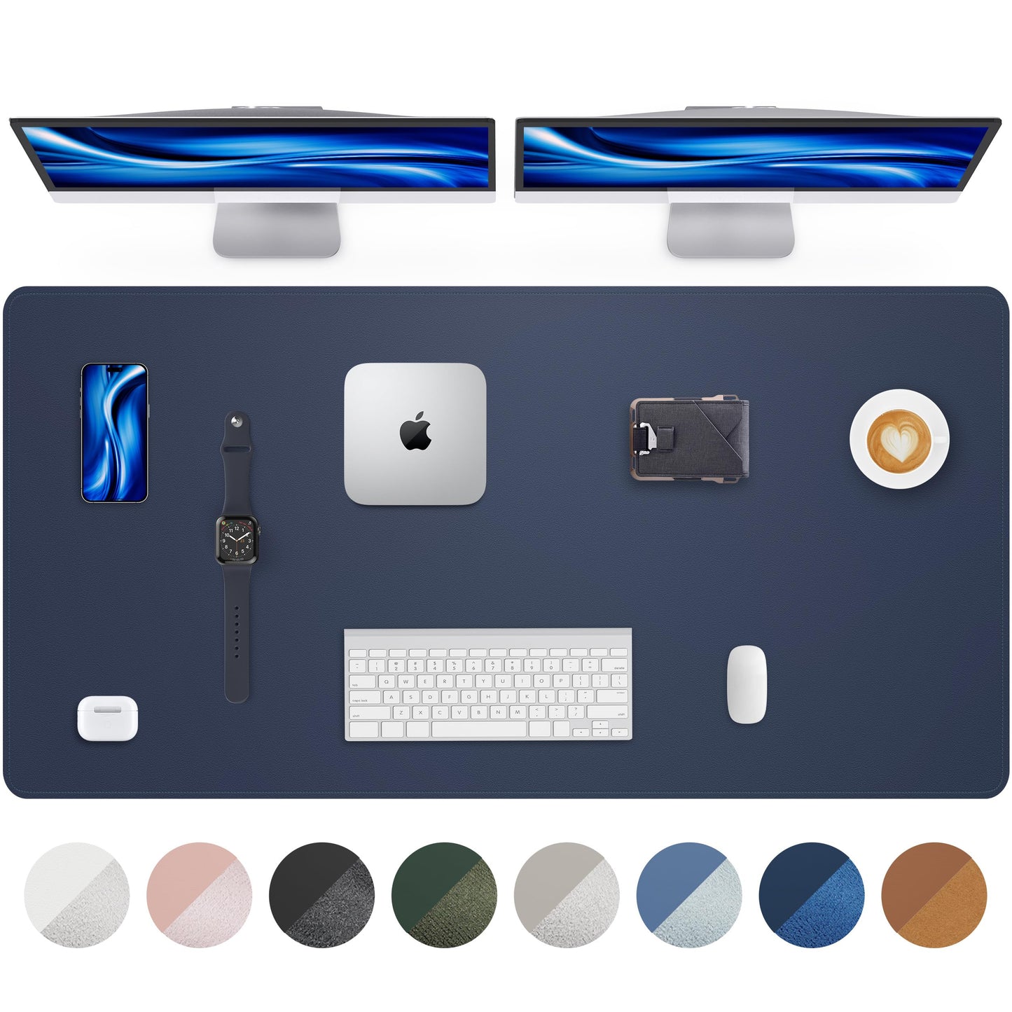Leather Desk Pad Protector - 48 x 24 Computer Mat, Large Mouse Pad, Non-Slip, Waterproof PU Leather Blotter, Desk Cover for Office and Home (Midnight Blue)