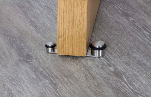 EVI | Rotating Doorstop | for Doors up to 2.75'' Thick | Black Rubber | Stainless Steel Matte Finish | Includes Screw + Anchor | Mod I-152