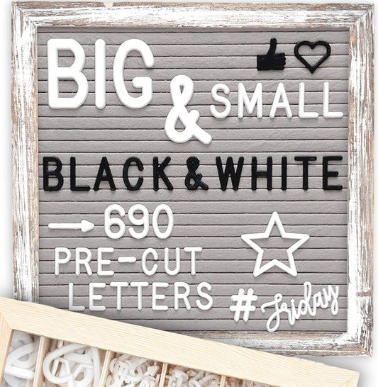 Little Hippo Black Felt Letter Board Sign 12x18 Inch with 690+ PRE-Cut Letters - Wood Message Board with Letters and stand, Baby Announcement Sign, Back to School Felt Board