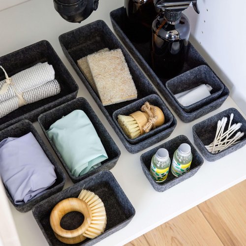 Three by Three Seattle Felt·Like·It! Felt Bins for Office, Crafts, Classroom, Living Room, Bedroom: Charcoal, Set of 10