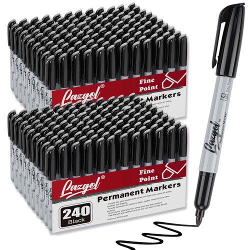 LAZGOL Permanent Markers Bulk, 240 Pack Fine Tip Black Permanent Markers, Waterproof Markers, Premium Smear Proof Pens, Quick Drying, Office Supplies for School, Office, Home