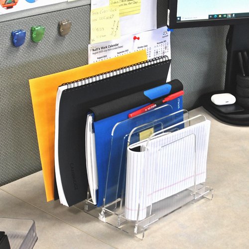 Azar Displays 300358 Clear Acrylic File Sorting Desk Organizer with Five Section Dividers