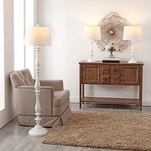 SAFAVIEH Lighting Collection Bessie Contemporary White Floor & Table Lamp Set of 3 (LED Bulbs Included)