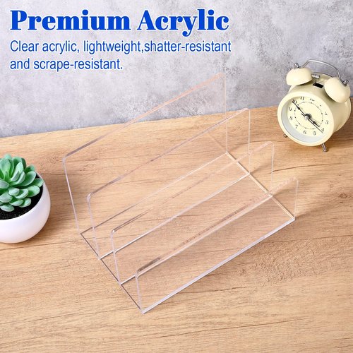 JOUTYFOR 2Pcs Acrylic File Holder 3 Sections, File Organizer Clear Desk Organizer File Holder Sorter Mail Organizer Letter Holder for Envelopes, Electronics