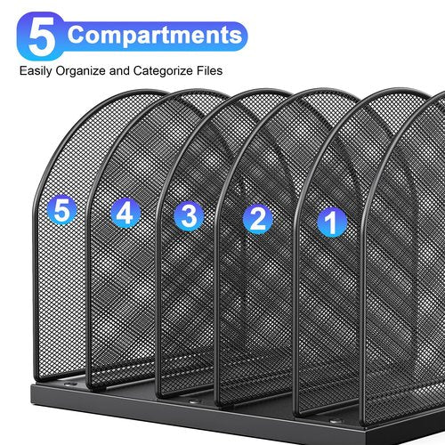 gianotter Desktop File Organizer, Desk Organizer with 5 Compartments, Paper Organizer for Desk, Workspace Organizers for Office Supplies (Black)