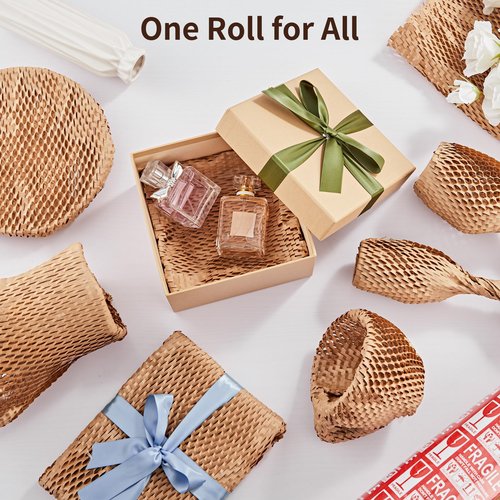 JARLINK Honeycomb Packing Paper, 15"x 213' Bubble Packing Wrap for Packing/Shipping/Moving, Eco-Friendly Bubble Packing Paper Wrapping Roll, Recyclable Moving Supplies With 20 Fragile Sticker Labels