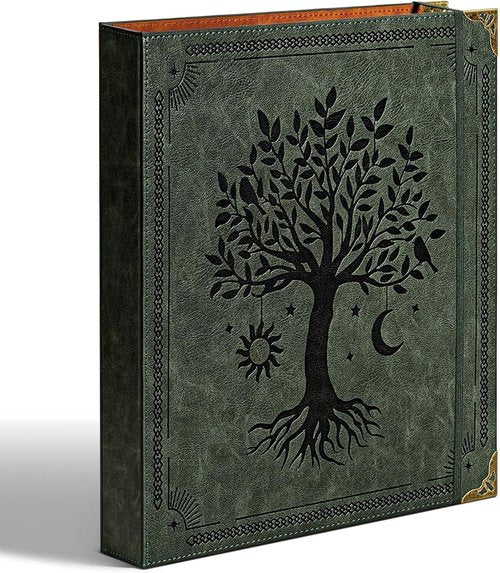 Ovesmusl Leather D-Ring Binder - 1.5 Inch Holds 400 Sheets | Fits 8.5"x11" Letter Size Paper, Green Tree