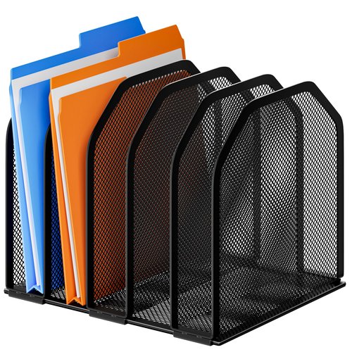 FUCDTEFC Desk File Organizer, Adjustable 5 Sections Upright Desktop Organizer File Sorter, Sturdy Metal Mesh Vertical Bookshelf File Holder Workspace Accessories for Home,School,Office Classroom,Black