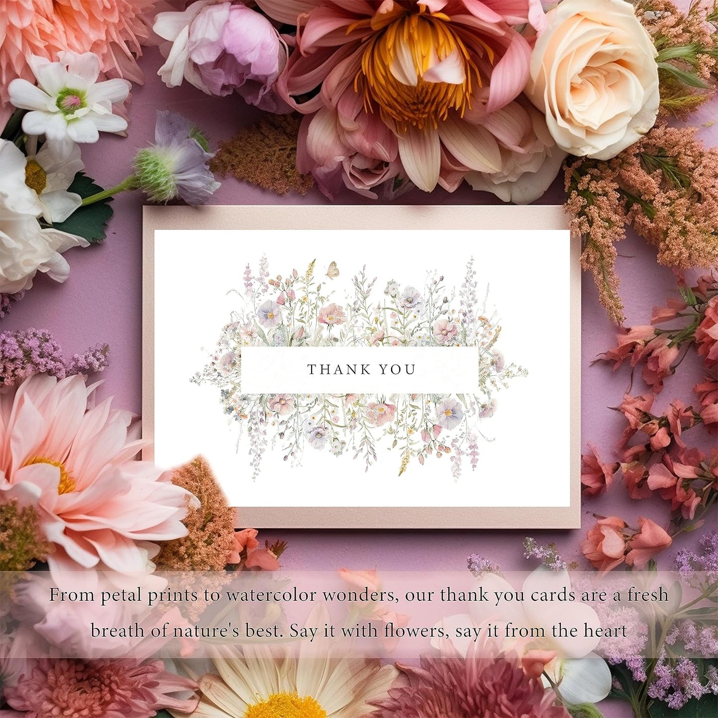 SLAPAFLIFE Floral Thank You Cards - 48-Pack 4x6 Inches with Envelopes & Stickers for Baby Showers, Weddings, Birthdays
