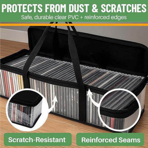 Evelots CD Storage Bags - Clear PVC Media Carrying Case with Zipper | Holds 100 CDs - Durable & Moisture-Proof