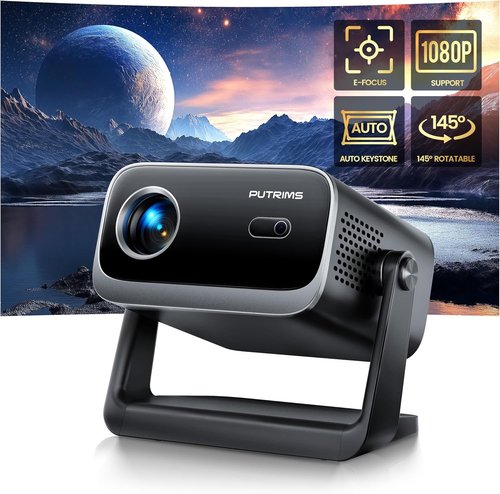 PUTRIMS S28 Mini Projector - 1080P 4K Portable Projector with WiFi, Bluetooth & Adjustable Stand