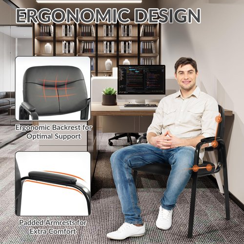 Elevon Waiting Room Chairs No Wheels Set of 1, Leather Stationary Office Reception Guest Chair with Padded Arms for Elderly Desk Conference Room Lobby Table Side Salon