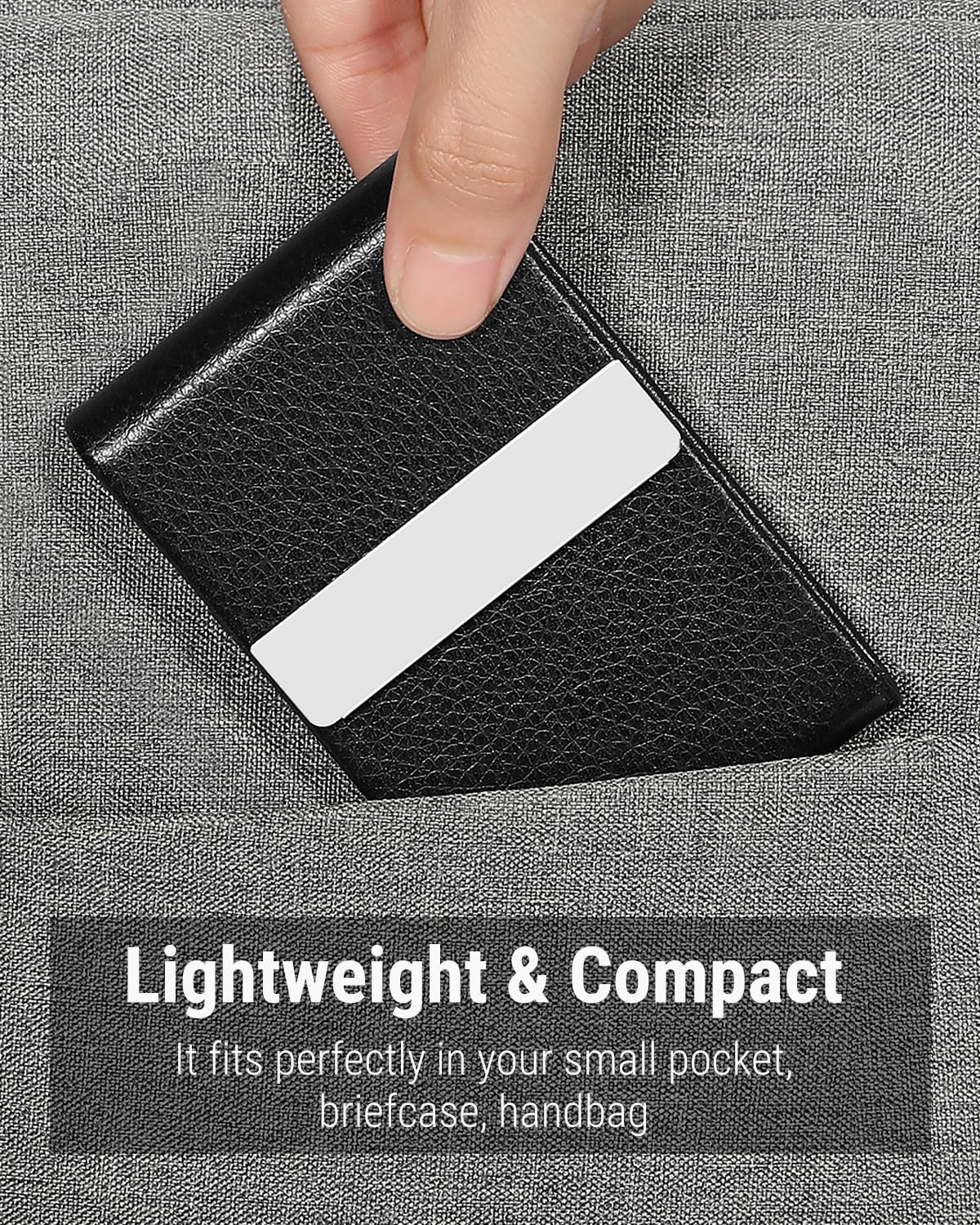 MaxGear Business Card Holder, PU Leather Business Card Case Pocket Card Holders for Men or Women, Metal Slim Name Card Holder RFID Blocking Business Card Carrier with Magnetic Closure, Black