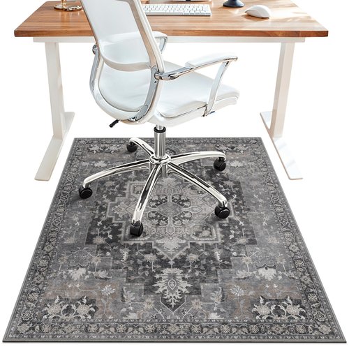 48"x60" Office Chair Mat for Hardwood Tile Floor, Under Desk Carpet Protector for Rolling Computer Chair Mat, Machine Washable Area Rug, Anti-Slip 1/5" Thick Low Pile Thin Vinyl Floor Mat, Black