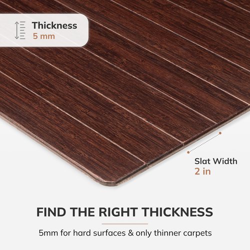 Anji Mountain Office Chairmat Thickest & Sturdy Bamboo Chairmats Highly Premium Quality Anti-Slip Heavy Duty For Multi-Purpose Hardwood Floor Office & Home Floor Protector Office Chair mat-5mm Thick