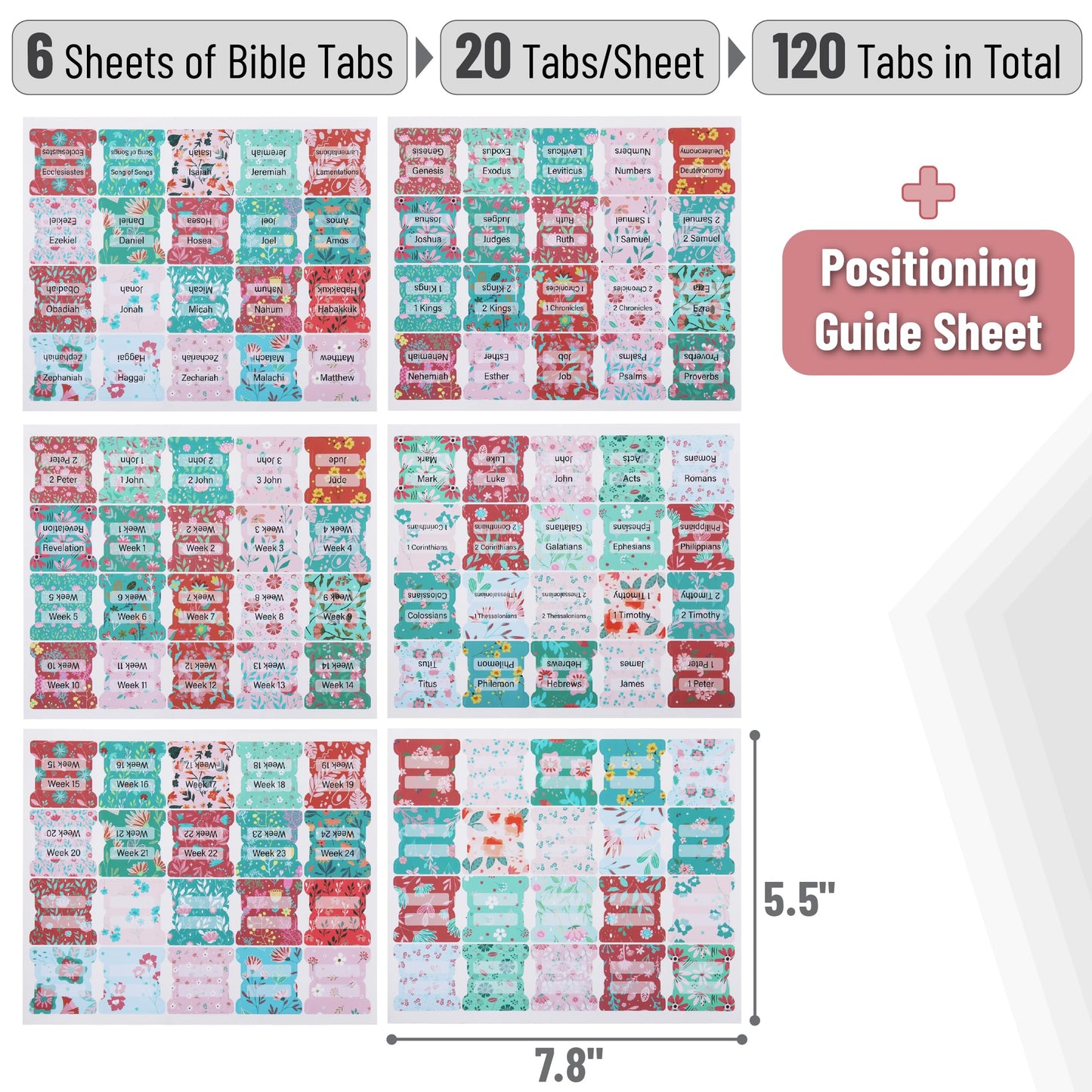 Mr. Pen- Bible Tabs, 120 pcs, Floral Design, Laminated Tabs for Women