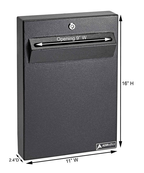 AdirOffice Wall Mount Drop Box - Heavy Duty Secured Storage with Lock - for Commercial Home Office or Business Use (Black)