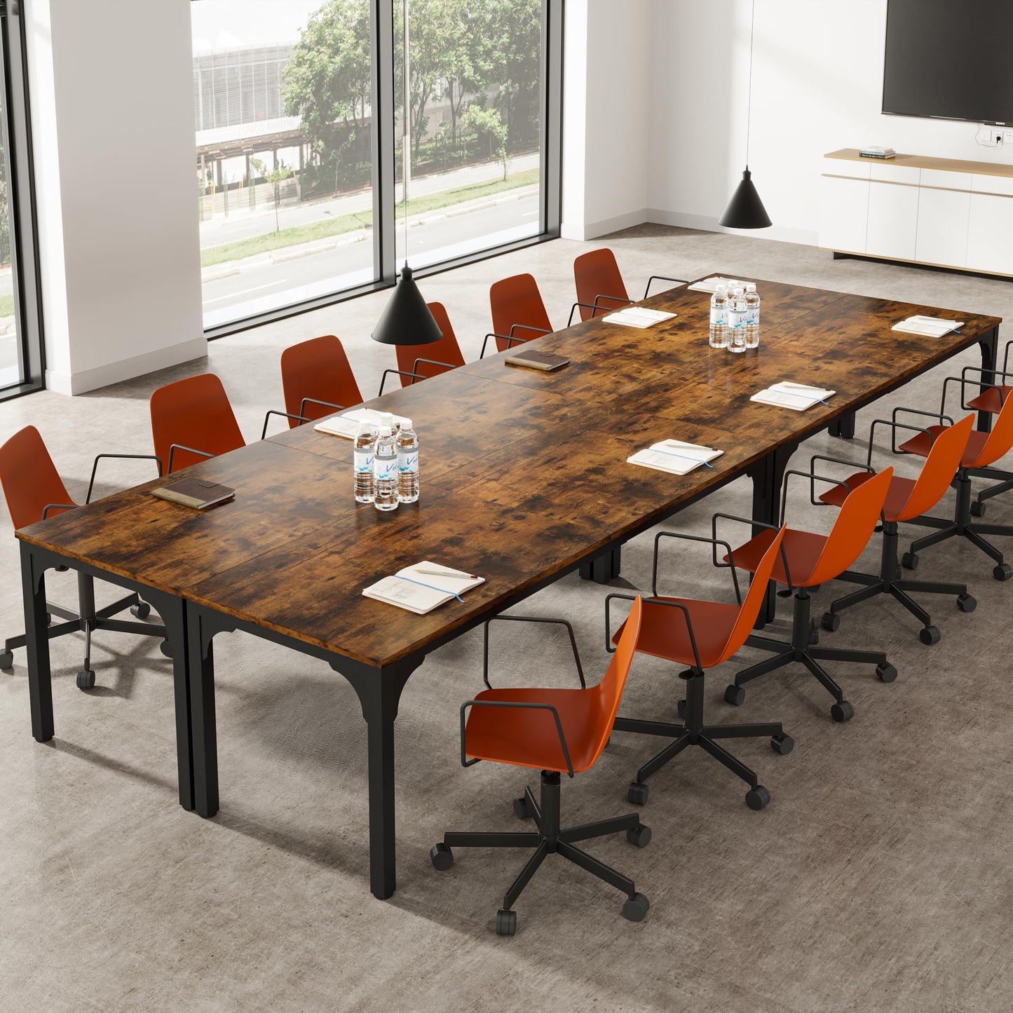 Trggivs 6.56 FT Conference Table, Super Sturdy Large Rectangle Meeting Seminar Table for 8 Person, Long Business Tables (Brown, 1PC)