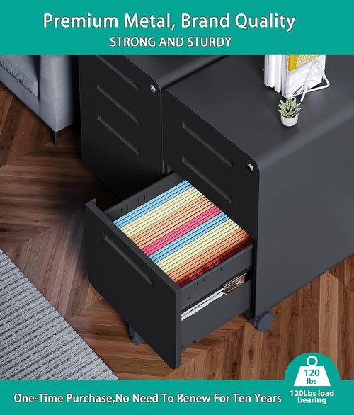 SISESOL 3-Drawer Rolling File Cabinet - Lockable Modern Office Storage with Anti-Tilt Wheels | A4/Letter/Legal Size
