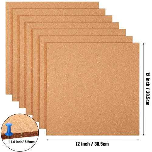 16 Pieces Cork Board Tiles 12 x 12 Square Bulletin 1/4" Thick Cork Board with 80 Self Adhesive Squares Included for Office, School and Home