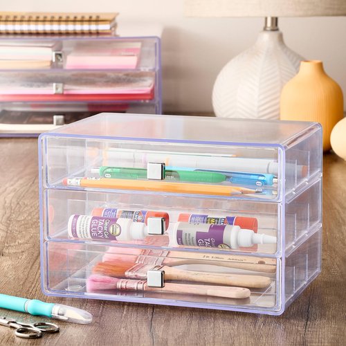 Simply Tidy Three Drawer Washi Tape Storage Keeper Organize Arts & Crafts, Embellishments, Washi Tape, Jewelry - Clear, 1 Pack