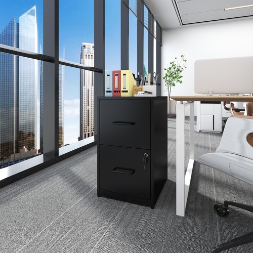 Yukimo 2 Drawer File Cabinet with Lock, Vertical File Cabinet with Lock, Locking File Cabinet Hanging Files for A4/ Legal/Letter,Black