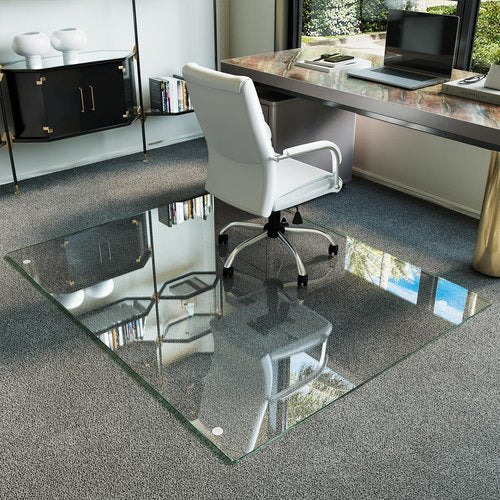 Koonmi Tempered Glass Chair Mat for Hardwood Floors & Carpets, 48" x 60“ Transparent Heavy Duty Office Floor Protector with Noise-Free Gliding Shatterproof for Home Office Desk