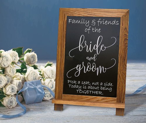 Better Office Products Framed Chalkboard Sign - Rustic Wood Frame, 9.5" x 14", Magnetic with Ledge & Stand, Includes White Chalk Marker