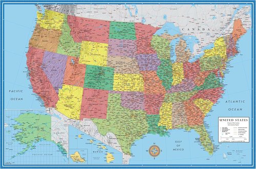 Classic Elite Wall Map Mural Poster - 24x36 USA Laminated Design for Home or Office
