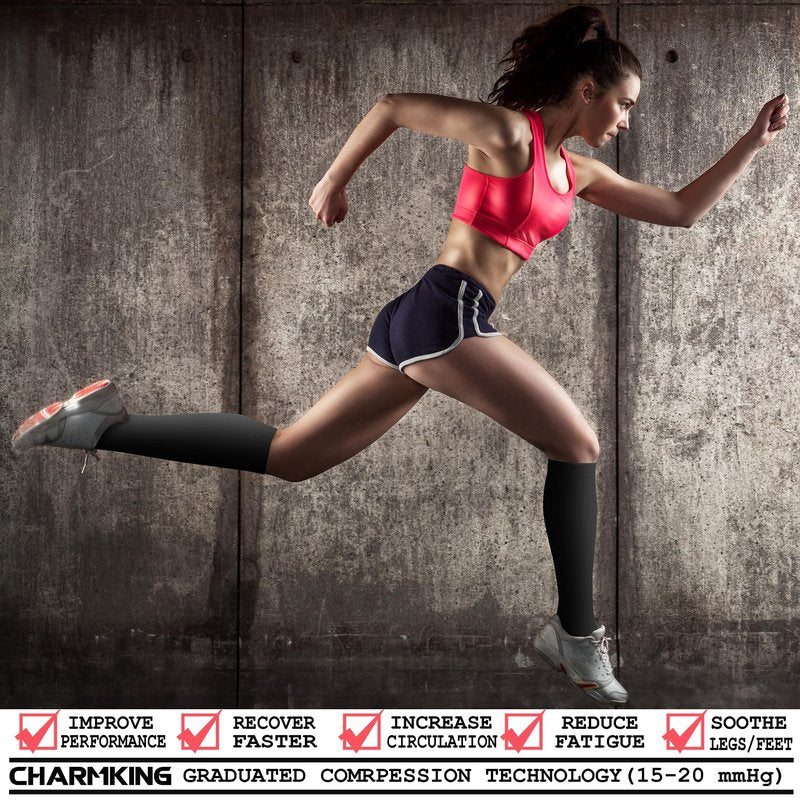 CHARMKING 3 Pairs Open Toe Compression Socks for Women & Men Circulation 15-20 mmHg is Best for All Day Wear Running Nurse (02 Black/White/Beige, S/M)