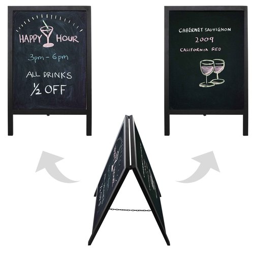 MyGift Freestanding Black Metal A-Frame Chalkboard Sidewalk Sign, Double Sided Erasable Business Advertising Restaurant Signage