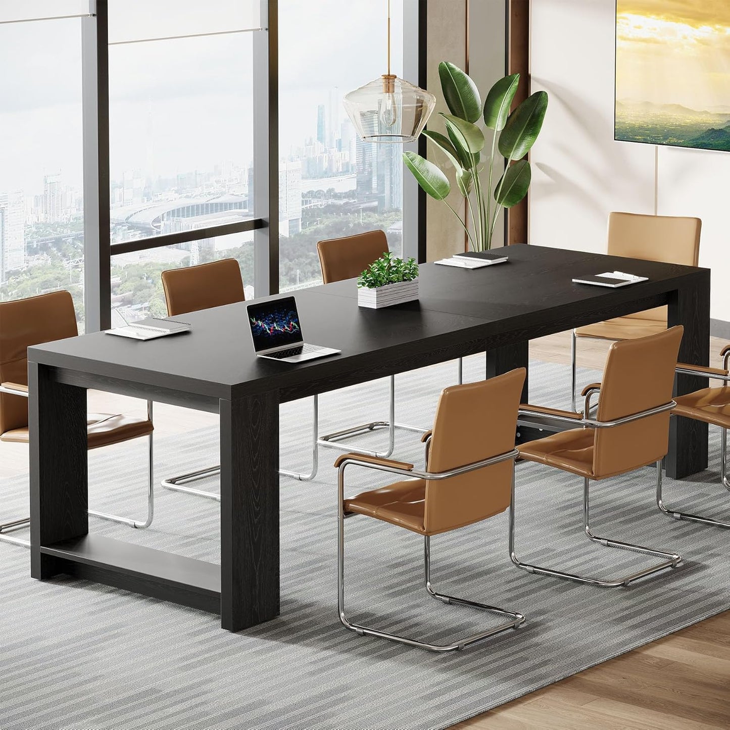 Tribesigns Large Conference Table - 87-Inch Rectangular Meeting Desk for 6-8 | Black Farmhouse Style
