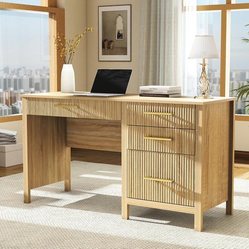 Oak Computer Desk - 54" Wooden Executive Office Desk with 4 Drawers | Stylish Home Office Solution