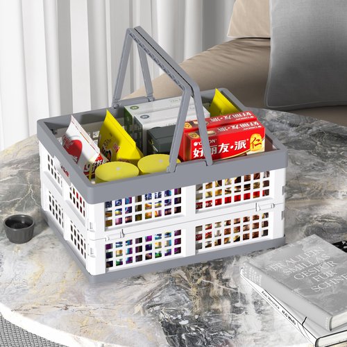 Callyne 2-Pack Plastic Foldable Storage Crates with Handles,15 L Plastic Collapsible Storage Shopping Crates