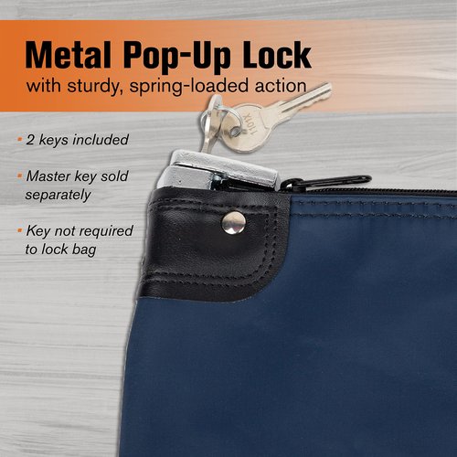 BankSupplies HIPAA Locking Courier Bags with Handles | Navy Blue | 19W x 15H | Durable Laminated Nylon Fabric | Metal Pop Up Lock | For Money, Coins, Currency, Checks & Documents