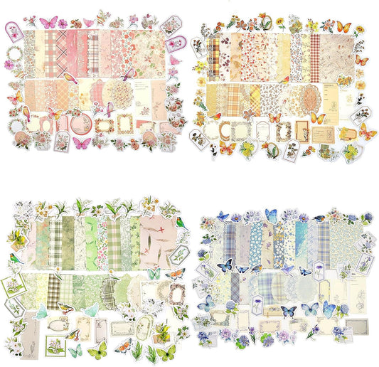 Vintage Floral Scrapbook Paper & Journaling Stickers - 400 Assorted Pieces for Retro Crafts & Bullet Journaling