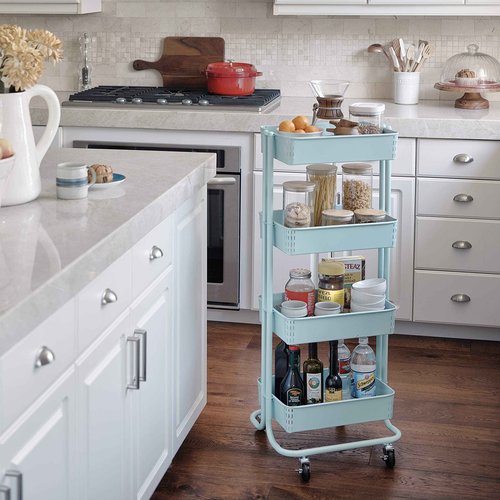 ECR4Kids 4-Tier Metal Rolling Utility Cart, Multipurpose Storage, Teal