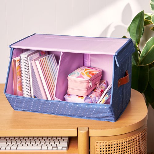 Erin Condren Collapsible Storage Organizer - Store, Organize & Pack Your Essnetials - Removable Dividers With Magentic Closure - Navy, Large