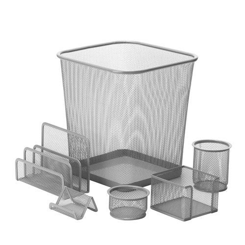 Honey-Can-Do Mesh Desk Set, Silver OFC-06206 Silver, 10.8" x 12.4", 6 Pcs