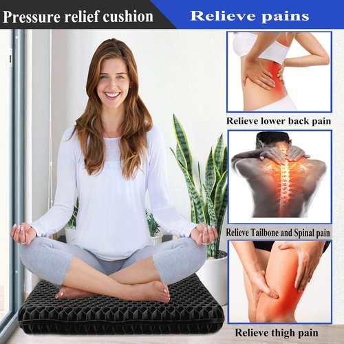 Auvivasital Plus Size Gel Seat Cushion for Long Sitting, Extra Large and Thick, Seat Cushion for Back, Hip, Sciatica, Tailbone Pain Relief, Use for The Office, Wheelchair, Car, Stadium.(Black)