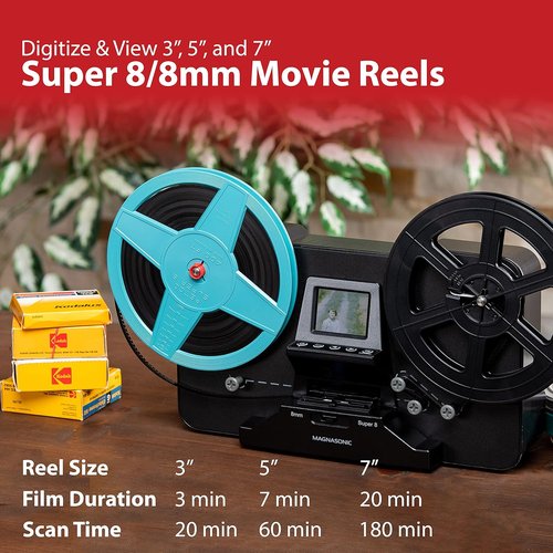 Magnasonic Super 8 Film Scanner - Convert 8mm Film to Digital Video | Vibrant 2.3" Screen, Supports 3", 5", 7" Reels