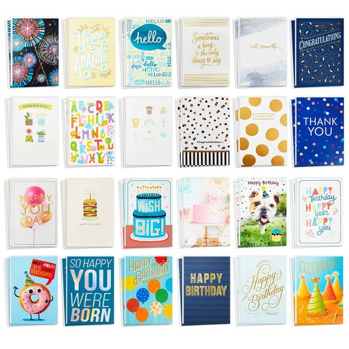 Hallmark Pack of 24 Handmade Assorted Boxed Greeting Cards, Herringbone Pattern—Birthday, Baby Shower, Wedding & All Occasion Greeting Cards Assortment—48 Cards and Envelopes with Organizer Box