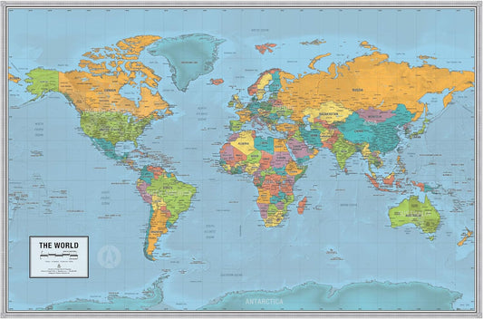 World Voyager Map Poster by Laminated - Bright Style with Clear Location Labels | 36” x 24” | Perfect for Home or Classroom