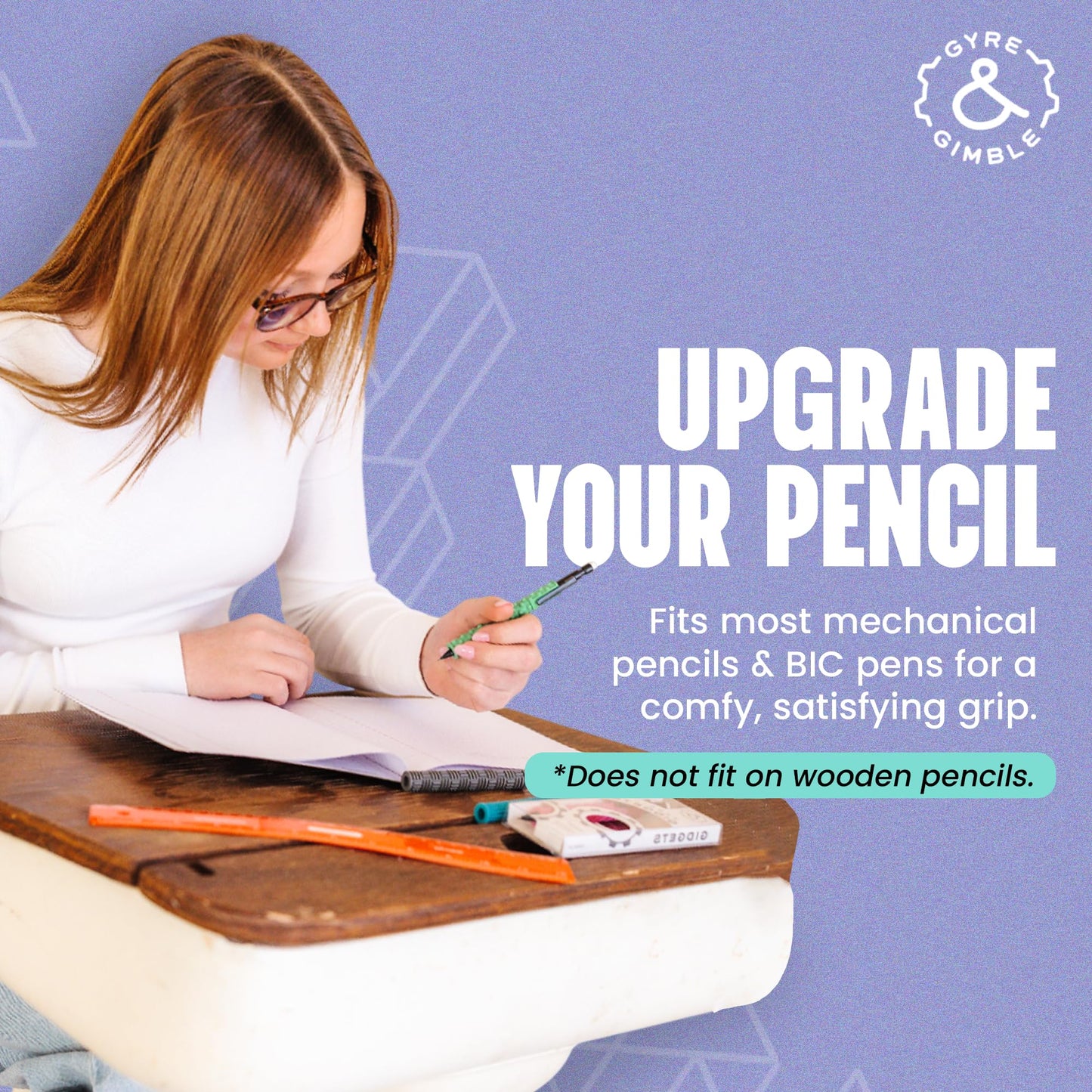 Gyre & Gimble Pencil Gidgets – Textured Silicone Pencil Sleeve for Quiet Fidgeting – Transform Your Mechanical Pencil into a Sensory ADHD Tool for Kids and Adults – 4 Sleeves & 2 Pencils