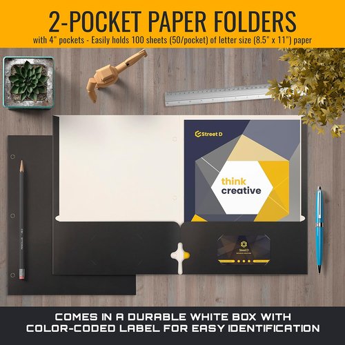 Better Office Products | Two Pocket Portfolio Folders - 50 Pack, Letter Size, Black Color