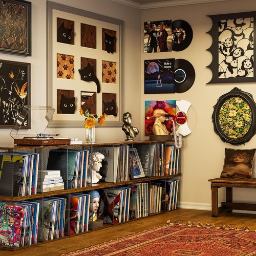 Honkazita Vinyl Record Storage Cube - DIY Stackable Holder for 40-55 Albums | Wooden Organizer